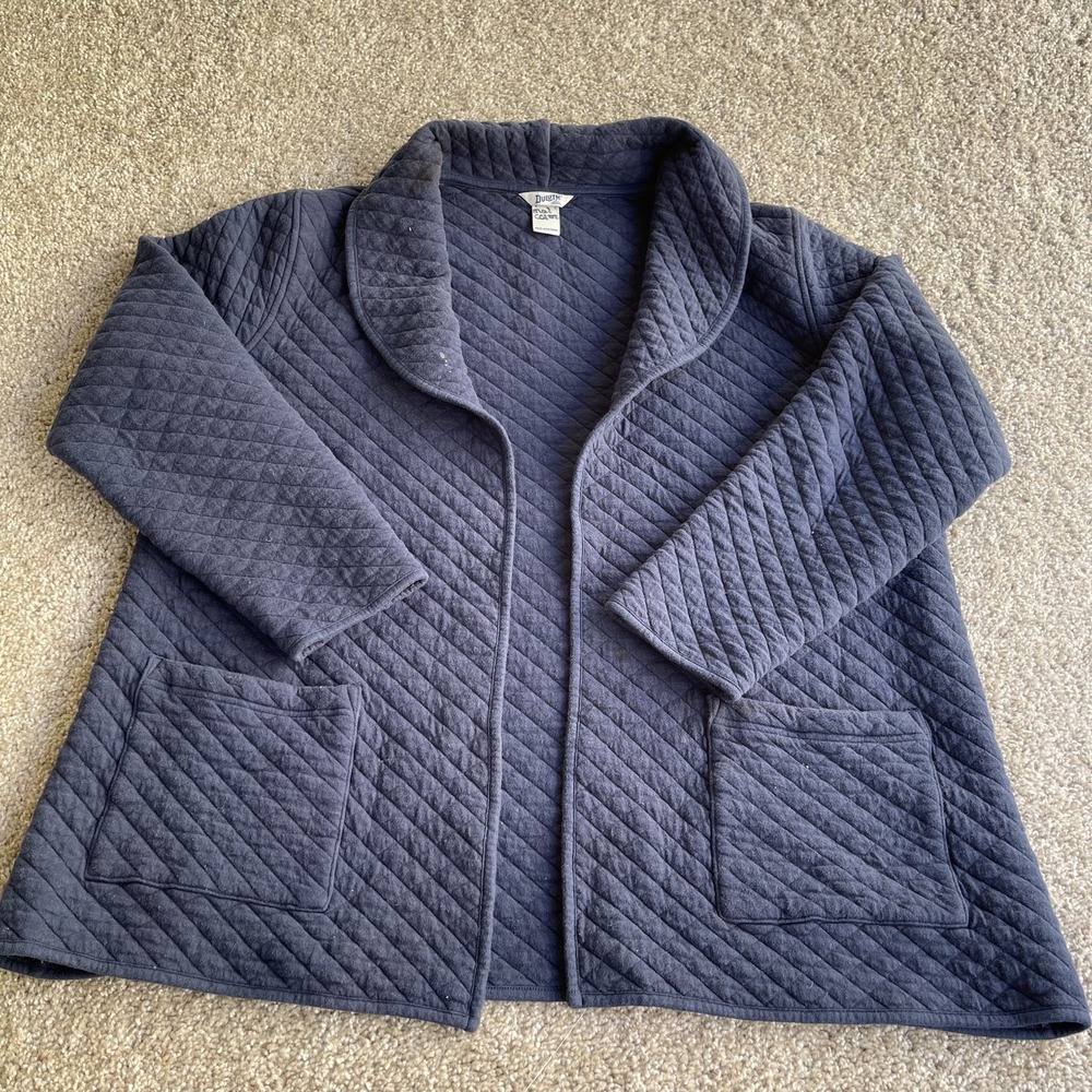Duluth Trading Co Jacket Womens XL Gray Quilted Knit Open Front Pockets Coatigan